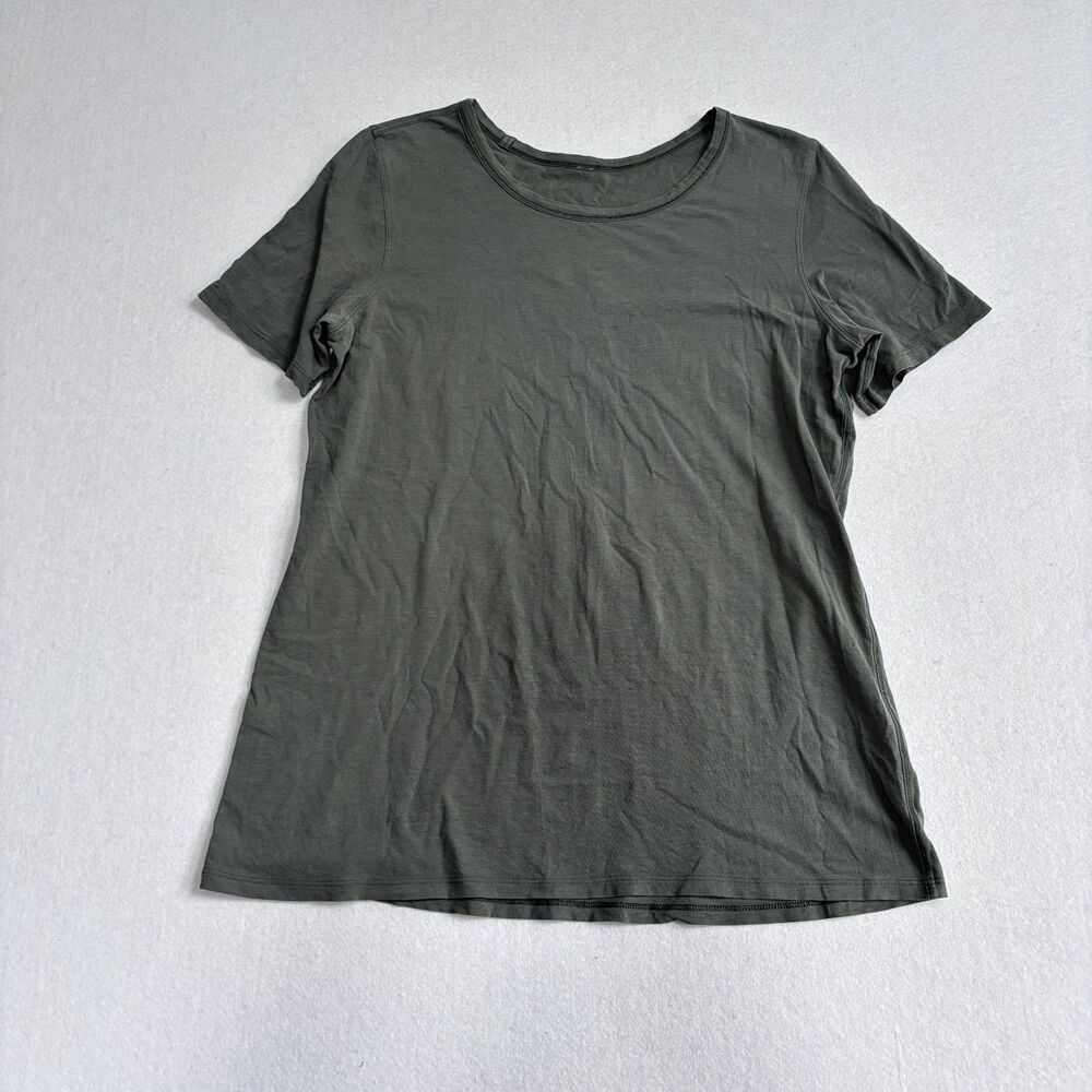 Lululemon Relaxed Short Sleeve Tee Womens 10 Olive Green Cotton Casual Oversized